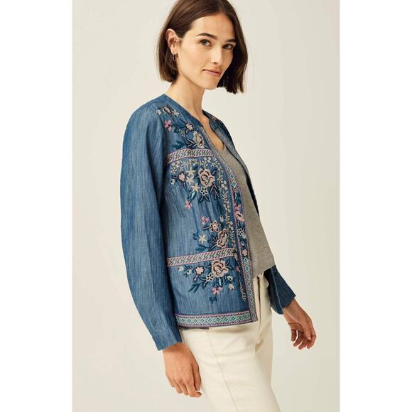 NWT J. Jill Embroidered Indigo Open Front Jacket Floral Blue Women's Size Large - Picture 8 of 14